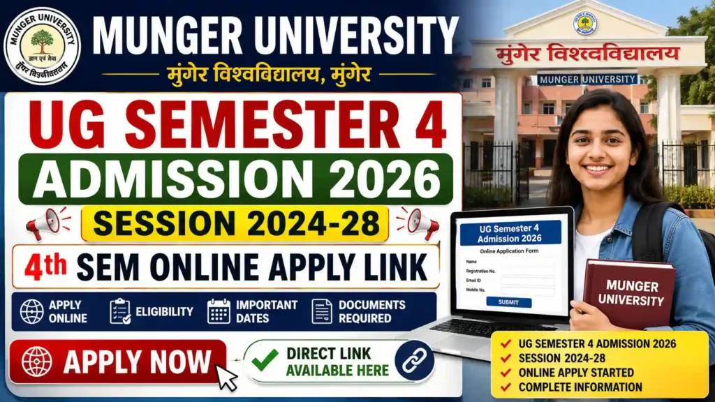 Munger University UG Semester 4 Admission 2026 – Session 2024-28 4th Sem Online Apply Link